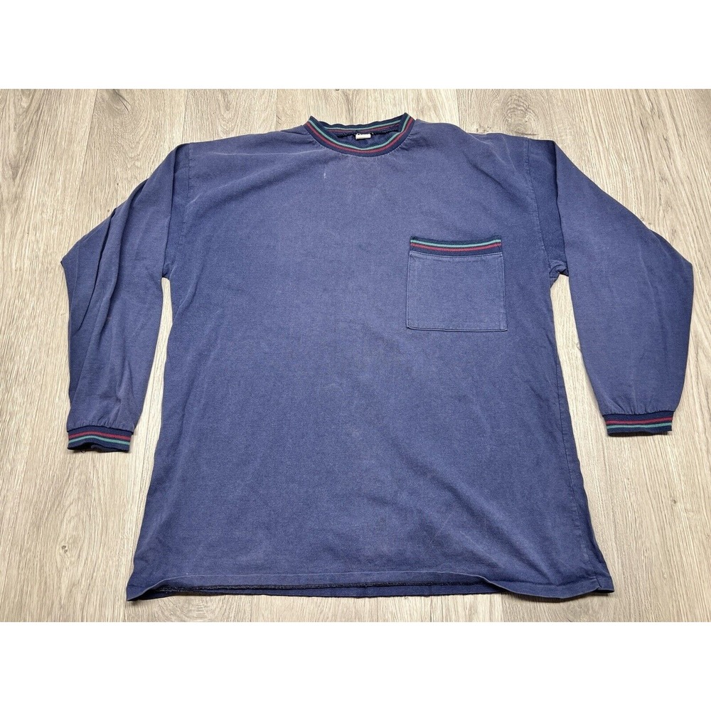 Vtg Faded 90s Contrast Ribbed Ringer Pocket Tee Long Sleeve Grunge Skater Large